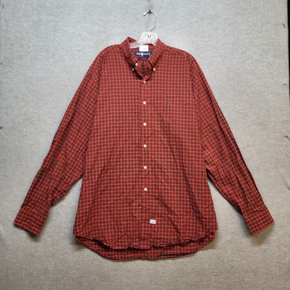 Ralph Lauren Men Button Up Shirt XL Red Black Yellow Logo Embroidery‎ Plaid